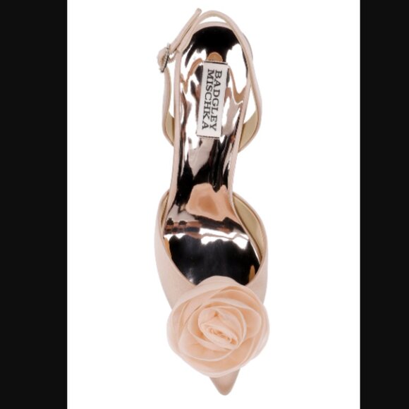NIB Badgley Mischka Carlise Satin Slingback with Singular Rose, sz 8.5 - Picture 7 of 14